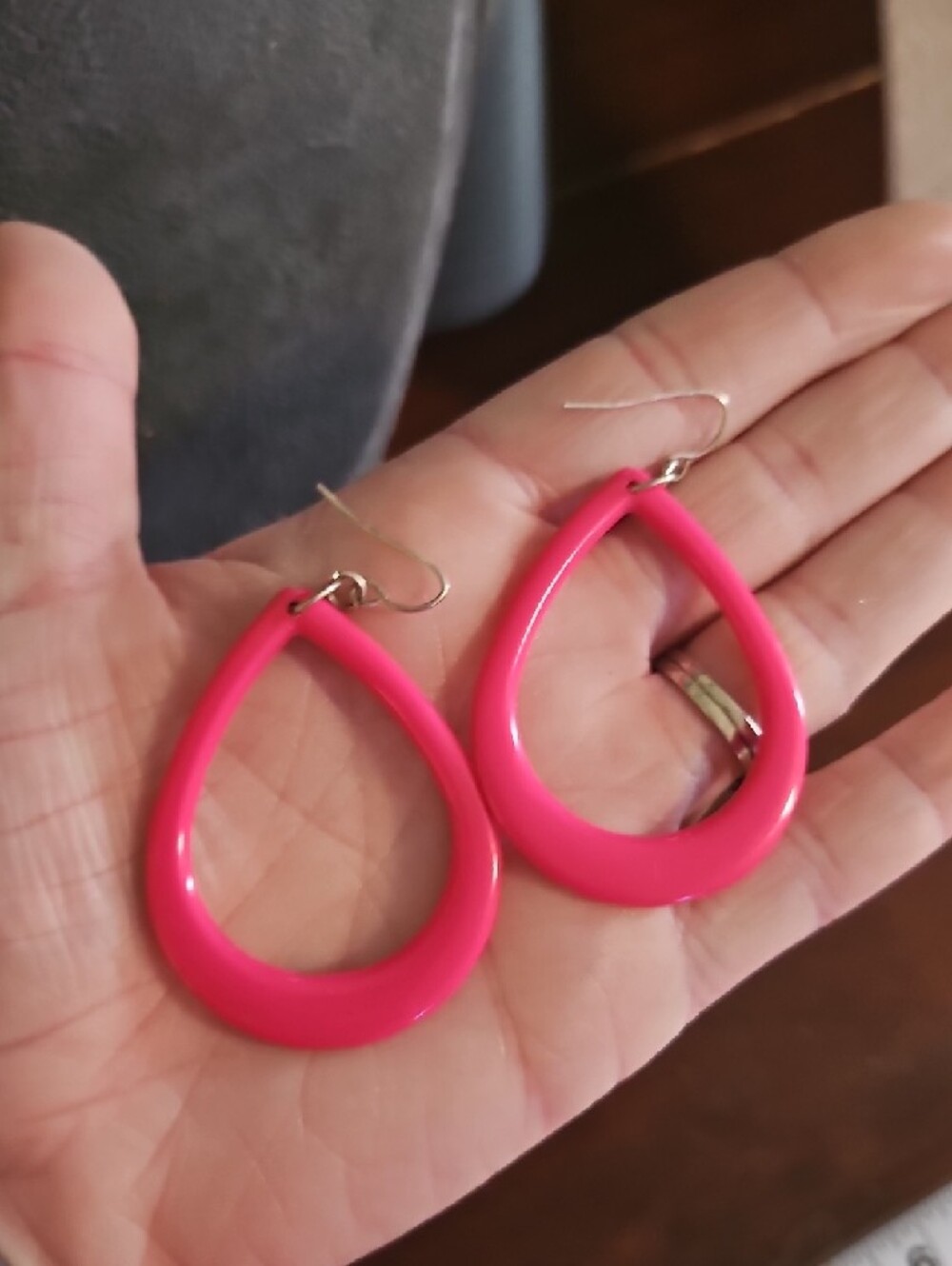 Bright Pink Teardrop Hoop Earrings - Women Jewelry - Picture 3 of 3